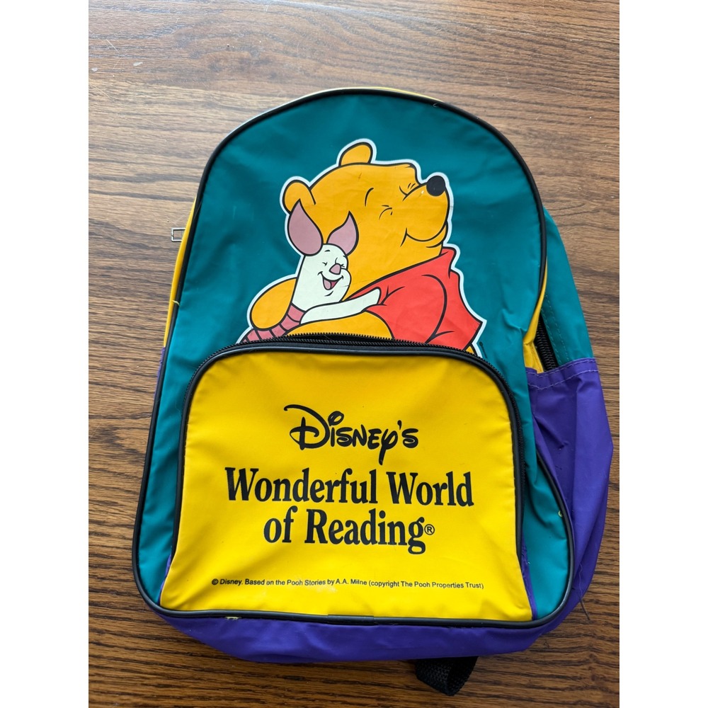 Vintage Disney Winnie the Pooh Piglet Colorblock Backpack World of Reading Teal